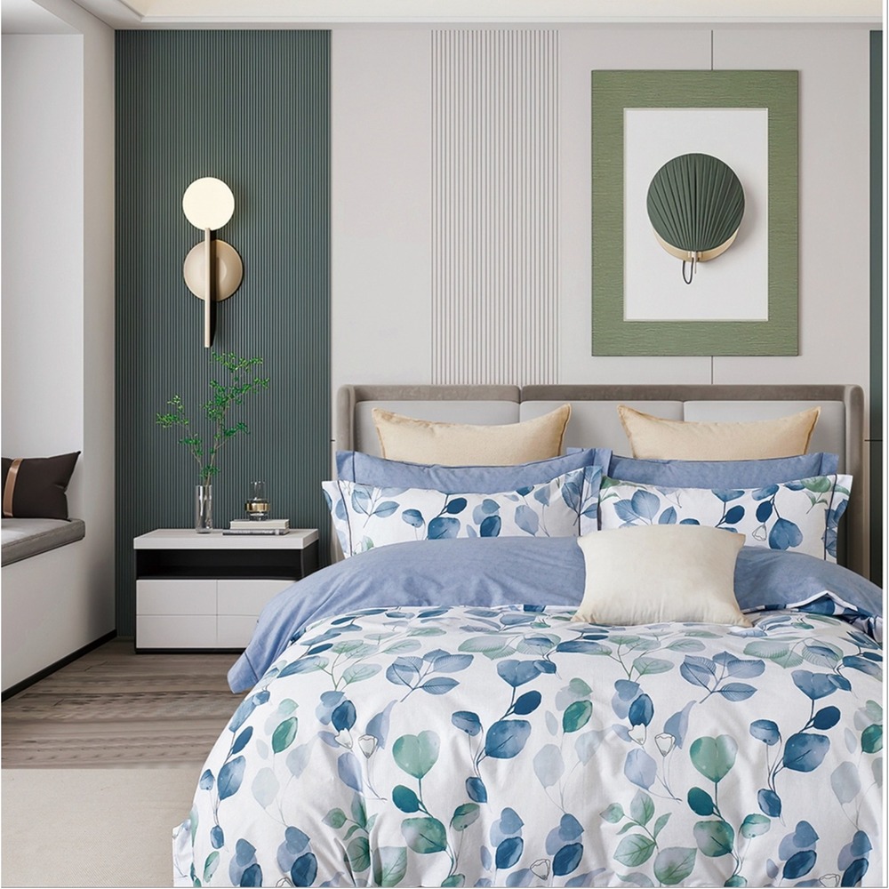 Elora Blue‎ Canterbury Bells Floral 100% Cotton Comforter Set 3 Piece King